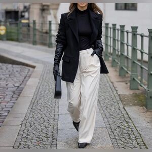 COS Pants Women 4 26x25” Wide Leg Pleated Khaki High Rise Chino Cropped Stretch